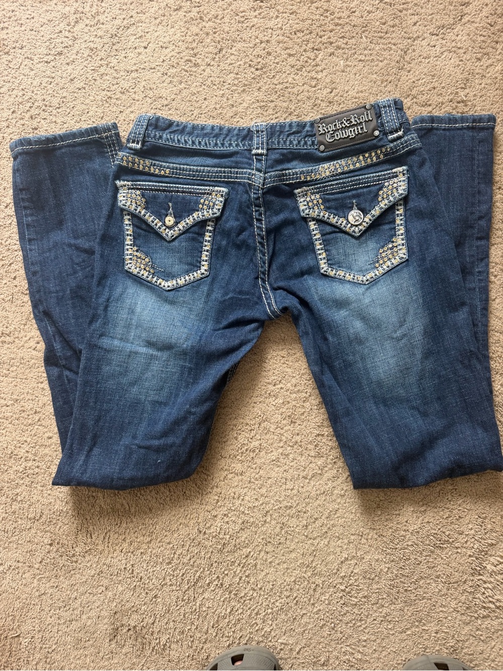Rock & Roll Cowgirl Women's Dark Blue Embellished Back Pocket Jeans